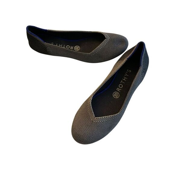 Rothy's Cloud gray Birds Eye round flat navy print women's size 9 - Picture 2 of 9